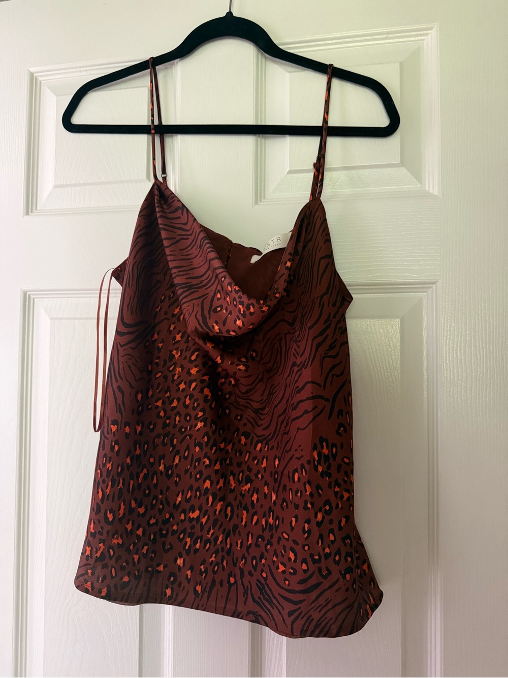 ASTR Brown Animal-Print Cowl-Neck Camisole